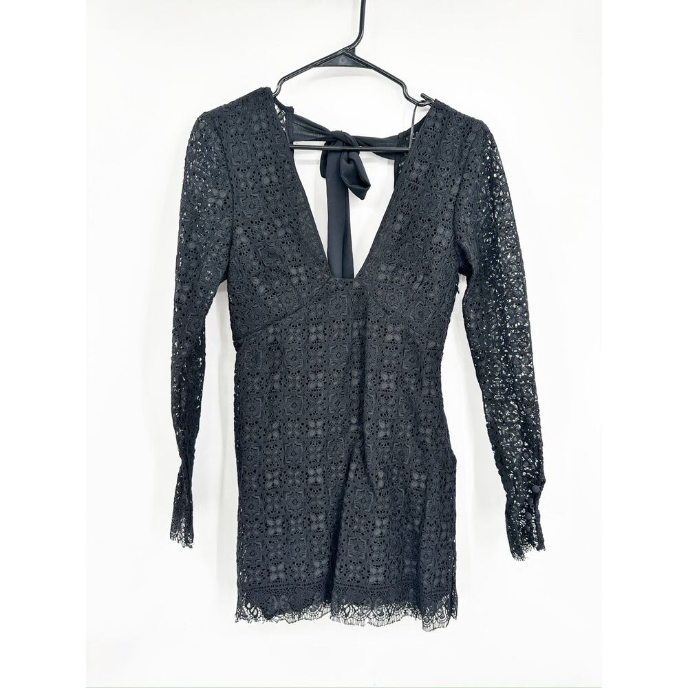 Free People Honey Honey Black Lace Long Sleeve V-Neck Tie Back Dress Size 0 - Picture 4 of 6